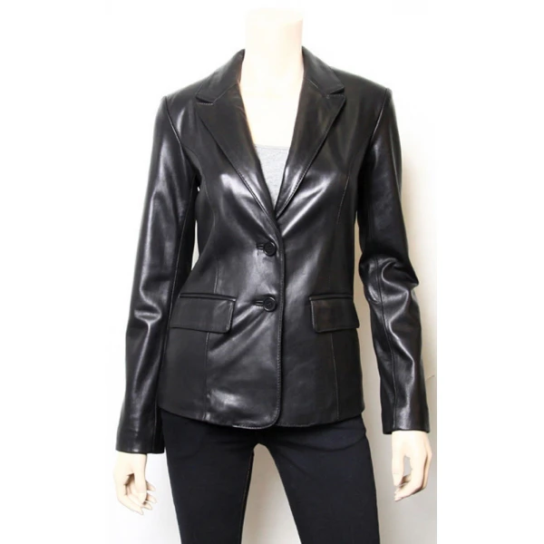 Hot Designer Black Leather Blazer Jacket Coat for Women