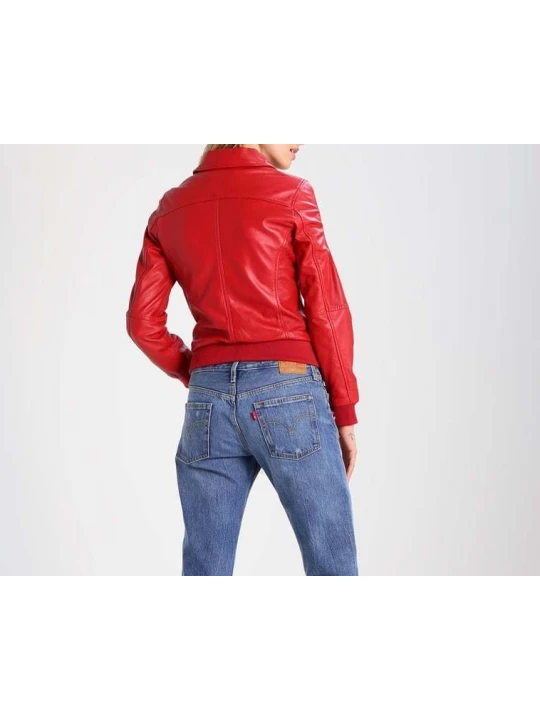 Ladies Classic Pure Red Leather Flight Bomber Jacket