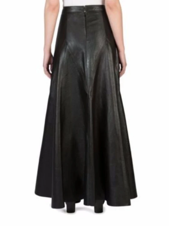 Ladies Long Slim fit Genuine Soft Lambskin Black Leather Skirt