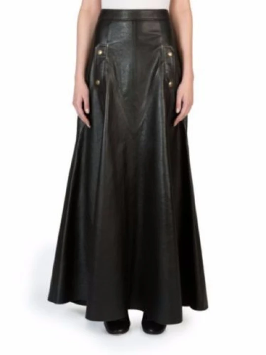 Ladies Long Slim fit Genuine Soft Lambskin Black Leather Skirt
