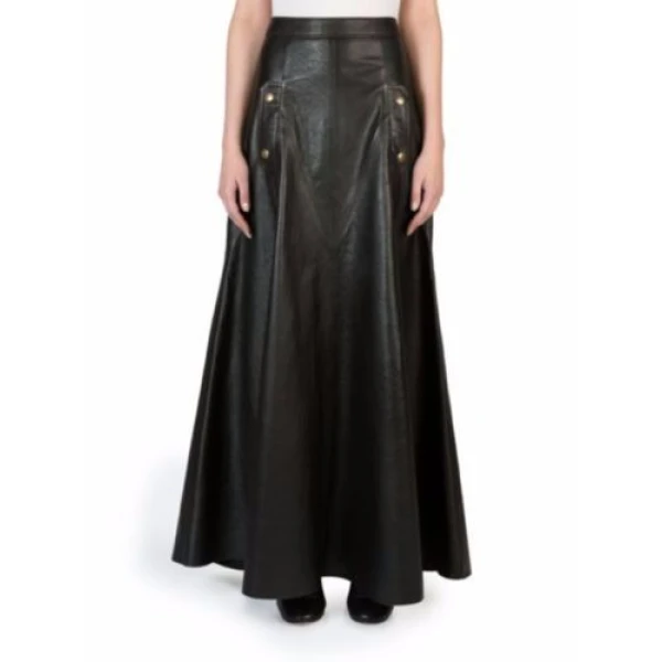 Ladies Long Slim fit Genuine Soft Lambskin Black Leather Skirt