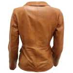 Ladies Simple Casual Tan Brown Leather Blazer Jacket