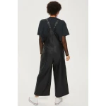Ladies Customized Elegant Black Leather Wide Leg Jumpsuit