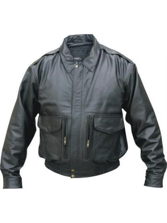 Men's Classic Black Leather Bomber Jacket