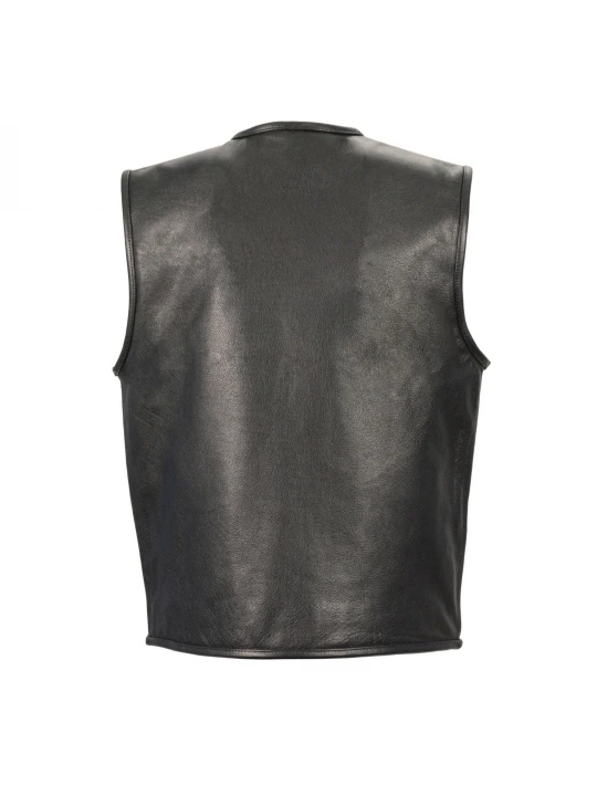 Men's Seamless Design Zipper Front Black Leather Vest