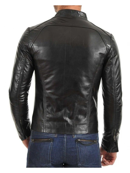 Mens Slim Fit Black Leather Coat Jacket