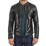 Mens Slim Fit Black Leather Coat Jacket