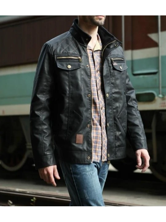 Custom Made Designer Slim Fit Black Leather Jacket for Men
