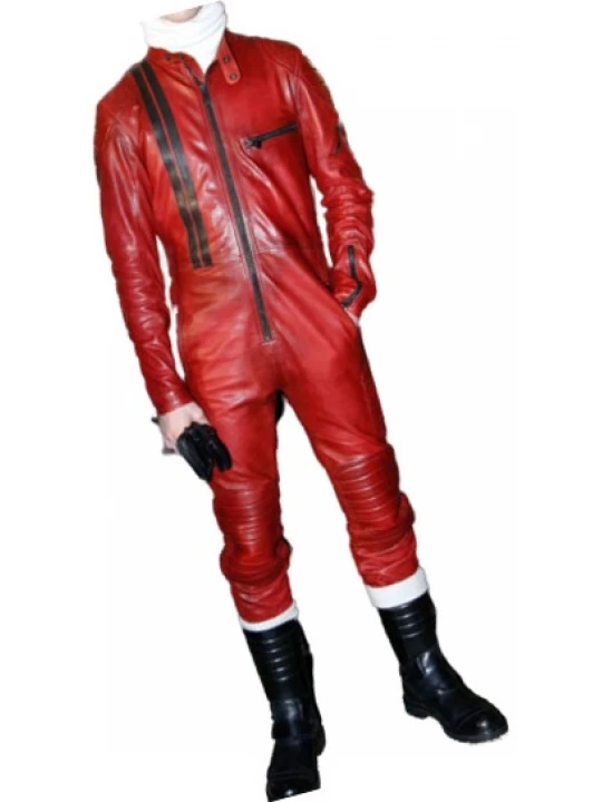 Mens Trendsetting Racing Real Sheepskin Red Leather Jumpsuit