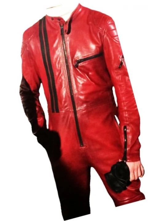 Mens Trendsetting Racing Real Sheepskin Red Leather Jumpsuit