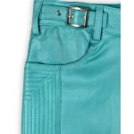 Mens Cool Style Bright Blue Leather Biker Pants
