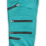 Mens Cool Style Bright Blue Leather Biker Pants