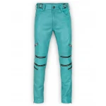 Mens Cool Style Bright Blue Leather Biker Pants