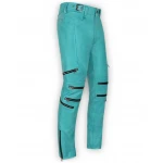 Mens Cool Style Bright Blue Leather Biker Pants