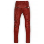 Mens Cool Style Cherry Red Leather Biker Pants