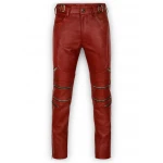 Mens Cool Style Cherry Red Leather Biker Pants