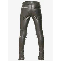 Mens Rockstar Style Genuine Black Leather Biker Pant