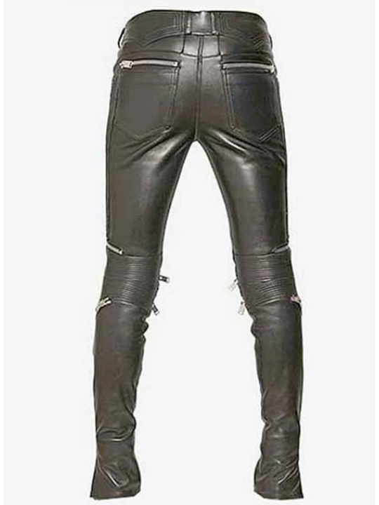 Mens Rockstar Style Genuine Black Leather Biker Pant