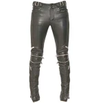 Mens Rockstar Style Genuine Black Leather Biker Pant