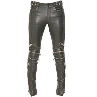 Mens Rockstar Style Genuine Black Leather Biker Pant