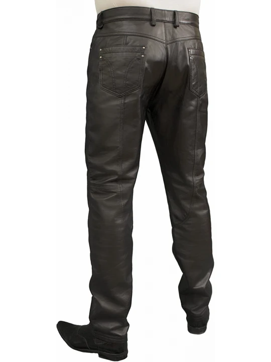 Mens Smart Casual Black Leather Trousers Jeans Pants