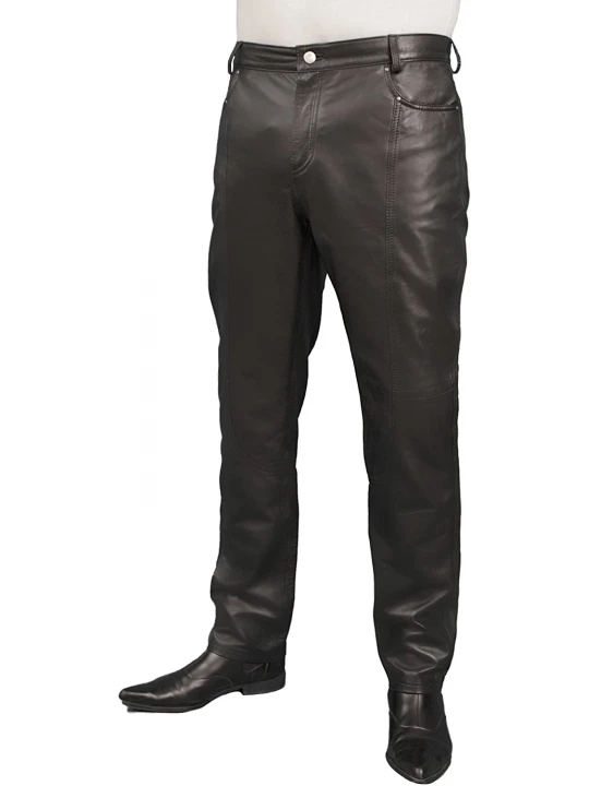 Mens Smart Casual Black Leather Trousers Jeans Pants
