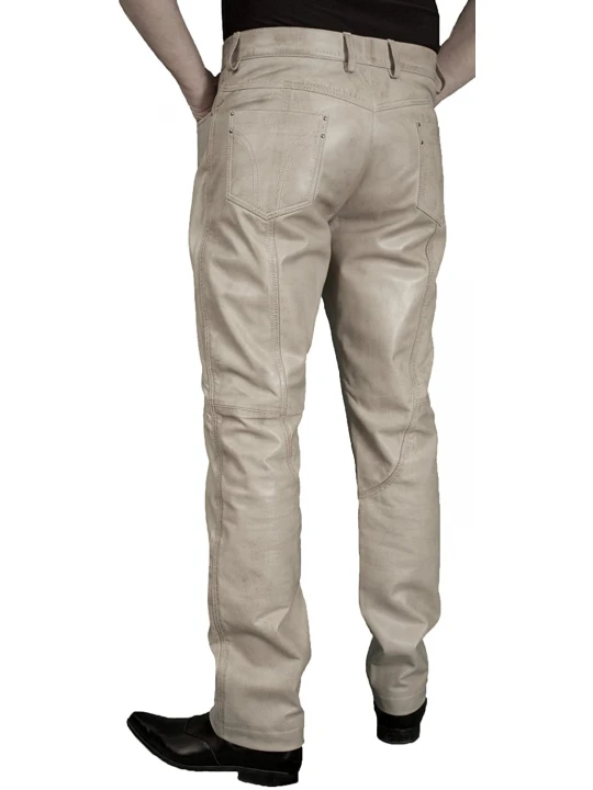 Mens Smart Casual Cream White Leather Trousers Jeans Pants