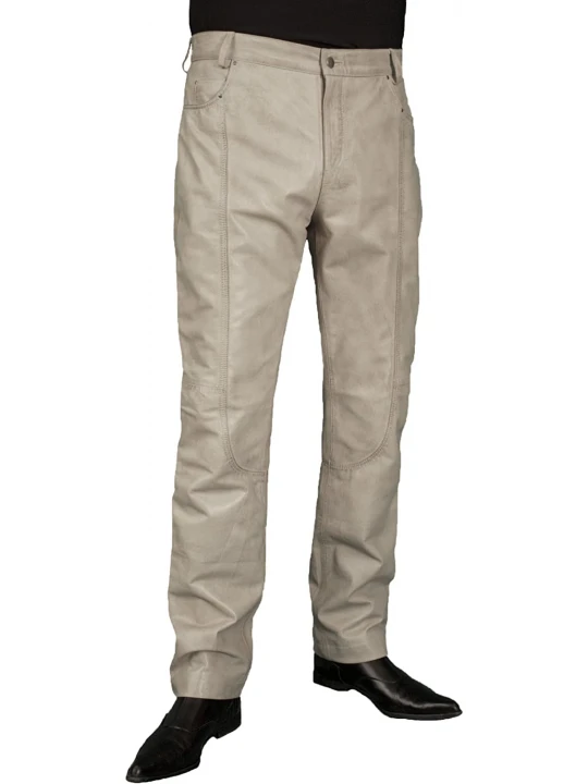 Mens Smart Casual Cream White Leather Trousers Jeans Pants