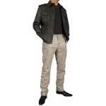 Mens Smart Casual Cream White Leather Trousers Jeans Pants