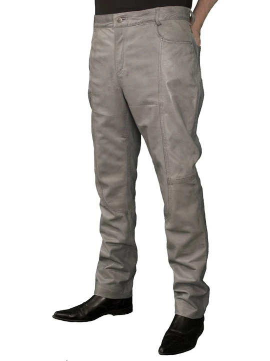 Mens Smart Casual Gray Leather Trousers Jeans Pants