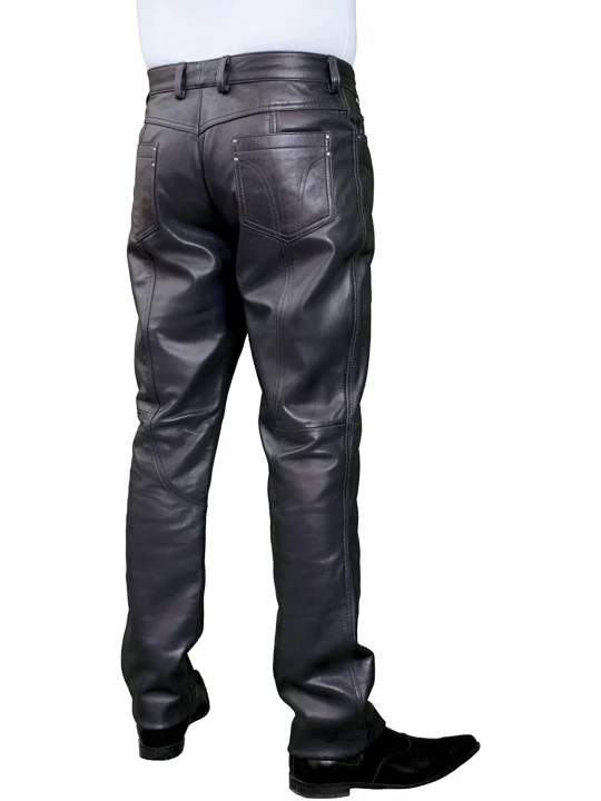 Mens Smart Casual Navy Blue Leather Trousers Jeans Pants