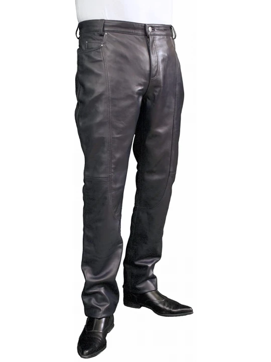 Mens Smart Casual Navy Blue Leather Trousers Jeans Pants