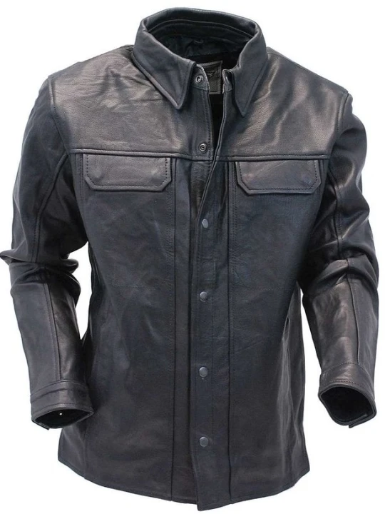 Mens Timeless Look Real Sheepskin Black Leather Shirt