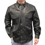 Mens Sophisticated Look Real Sheepskin Black Leather Shirt