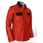 Mens Classic Real Sheepskin Red & Black Leather Shirt