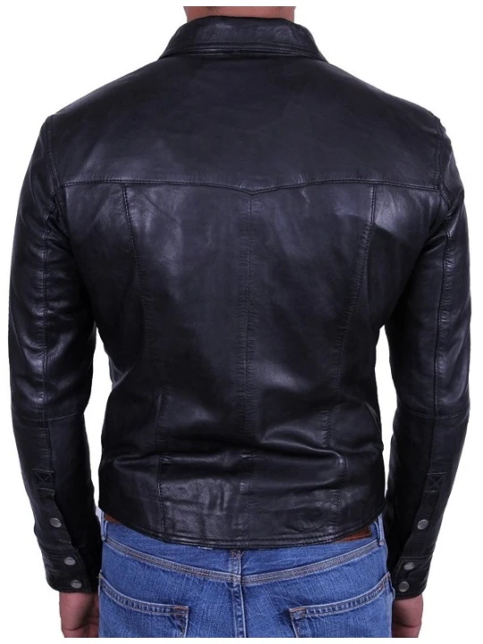Mens Classy Look Real Sheepskin Black Leather Shirt