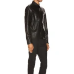 Mens Cool Style Real Sheepskin Black Leather Shirt