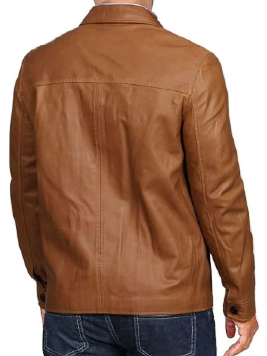 Mens Dashing Look Real Sheepskin Tan Brown Leather Shirt