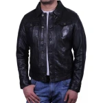 Mens Edgy Fashion Real Sheepskin Black Leather Shirt