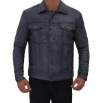 Mens Edgy Fashion Real Sheepskin Blue Leather Shirt