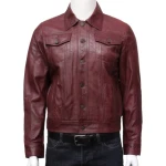Mens Edgy Fashion Real Sheepskin Burgundy Leather Shirt