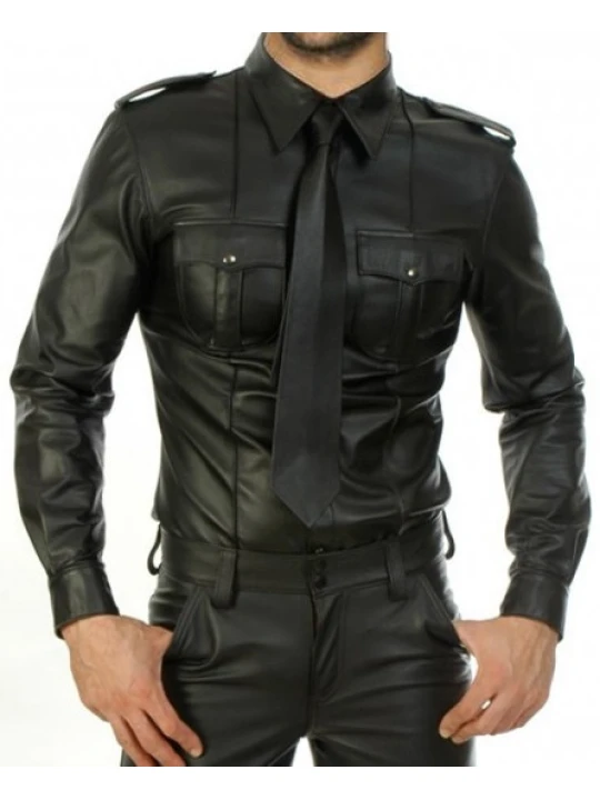 Mens Fabulous Look Real Sheepskin Black Leather Shirt