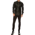 Mens Fashion Wear Real Sheepskin Black Leather Shirt