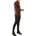 Mens Fashion Wear Real Sheepskin Burgundy Leather Shirt
