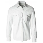 Mens Fashion Wear Real Sheepskin White Leather Shirt