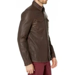 Mens Great Style Real Sheepskin Brown Leather Shirt