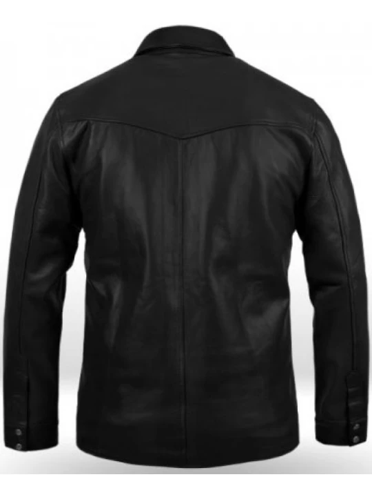 Mens Noteworthy Look Real Sheepskin Black Leather Shirt