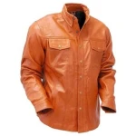 Mens Perfect Look Real Sheepskin Tan Brown Leather Shirt