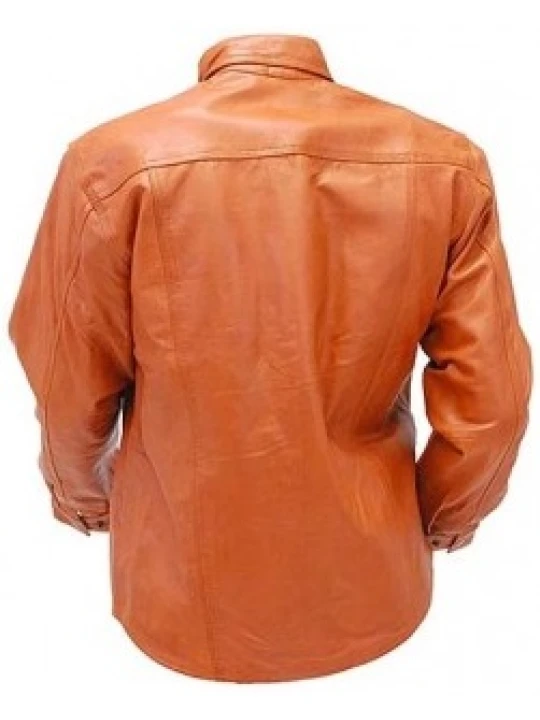 Mens Perfect Look Real Sheepskin Tan Brown Leather Shirt