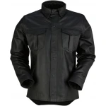 Mens Prominent Look Real Sheepskin Black Leather Shirt